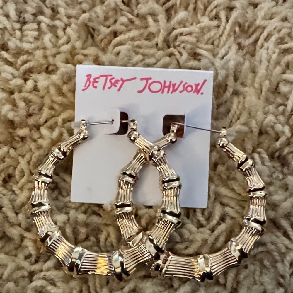 Betsey Johnson Bamboo-Style Gold Earrings